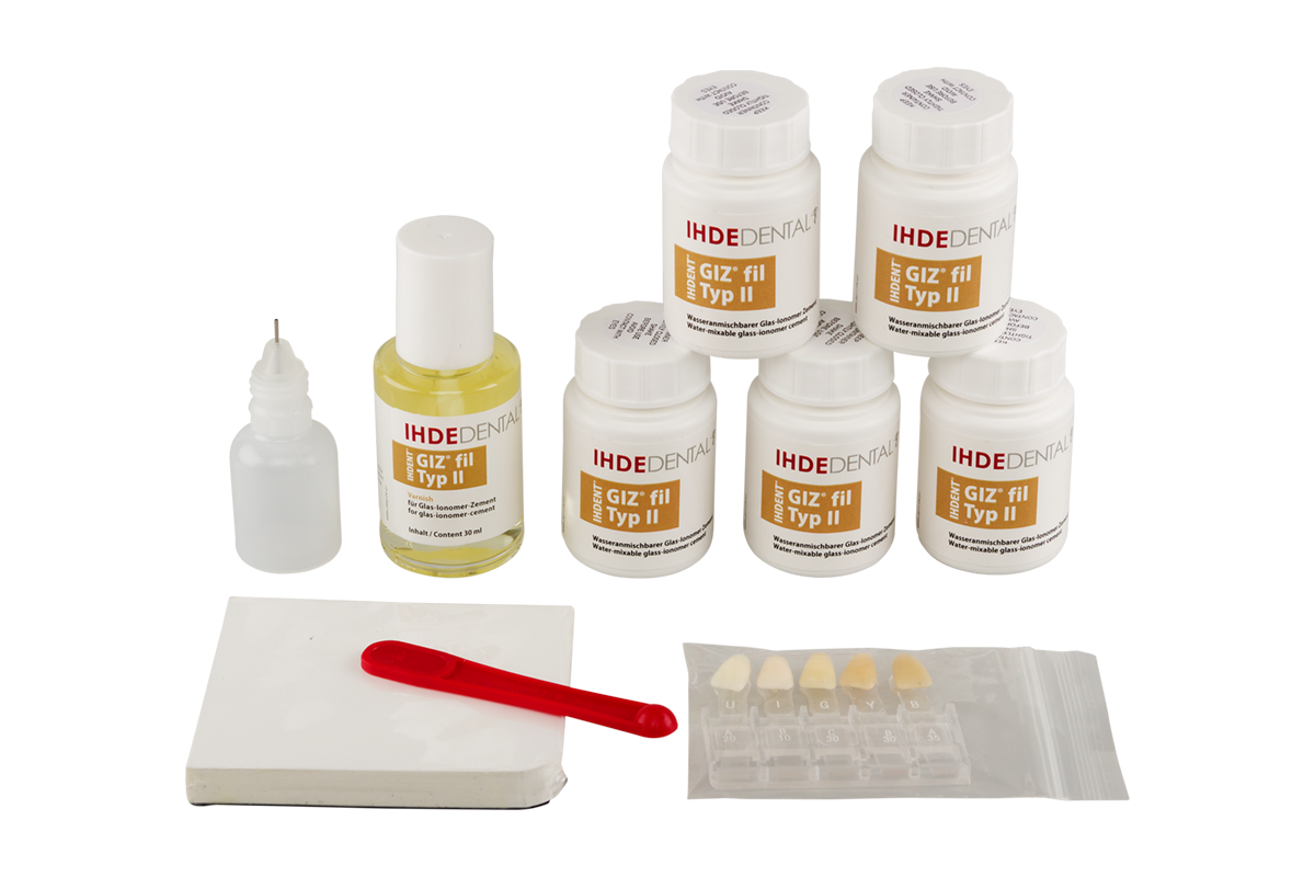 Набор стеклоиономера GIZ fil тип II 10 г × 5 + 30 мл жидкость Ihde Dental