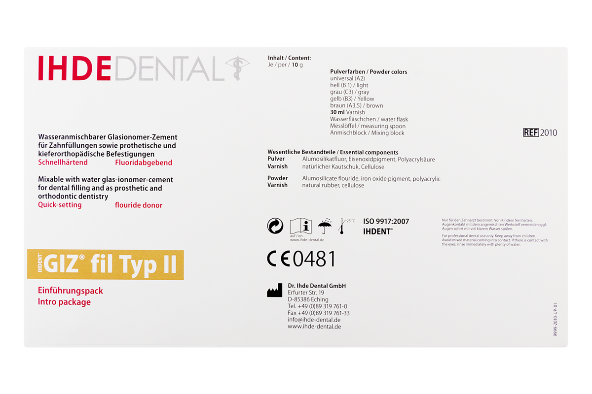 Набор стеклоиономера GIZ fil тип II 10 г × 5 + 30 мл жидкость Ihde Dental