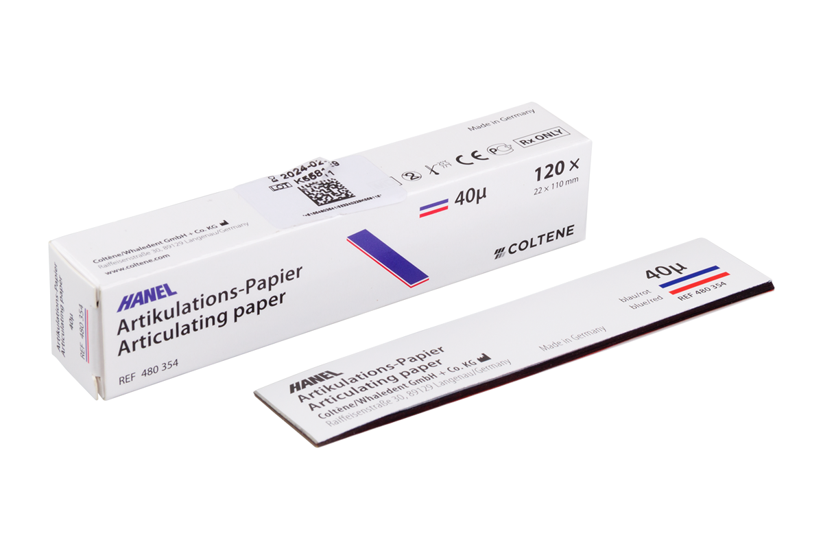 Артикуляционная бумага Hanel 40 мкм красно-синяя прямая, 120 шт. Coltene