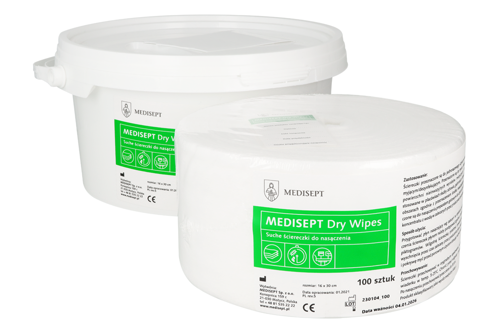 Сухие салфетки Dry Wipes в контейнере 100 шт. Medisept