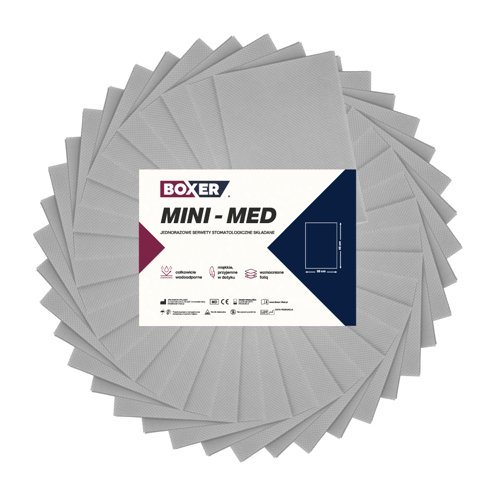 Серые нарезанные сложенные салфетки Mini-Med, 400 шт. Boxer