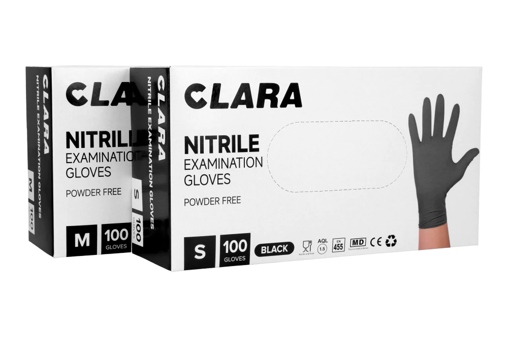 Чёрные нитриловые перчатки Clara, 100 шт.