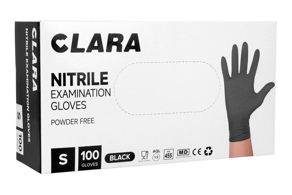 Чёрные нитриловые перчатки Clara, 100 шт.