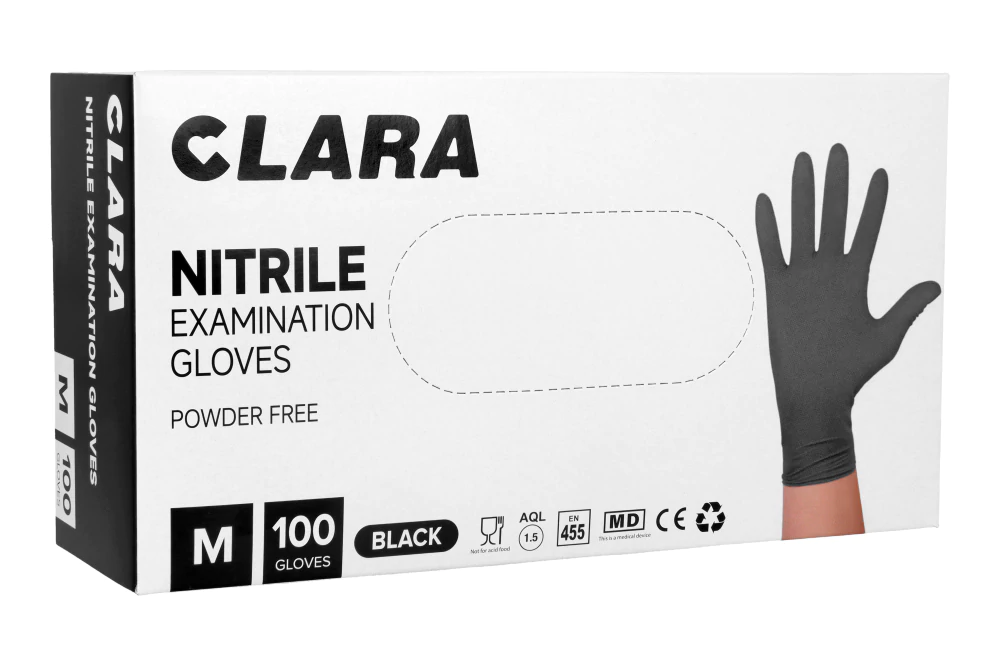 Чёрные нитриловые перчатки Clara, 100 шт.