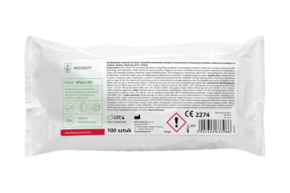 Безалкогольные салфетки Velox Wipes NA сменный блок 100 шт. Medisept