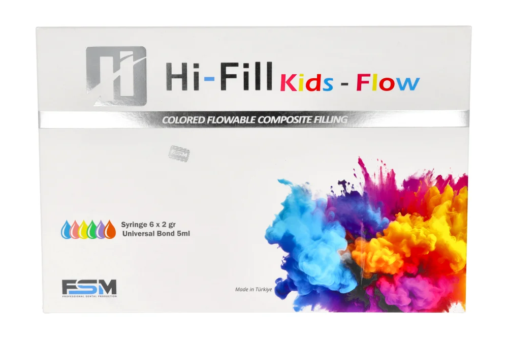 Цветной текучий композит для детей Hi-Fill Kids Flow 2 г × 6 шт. + бонд 5 мл FSM