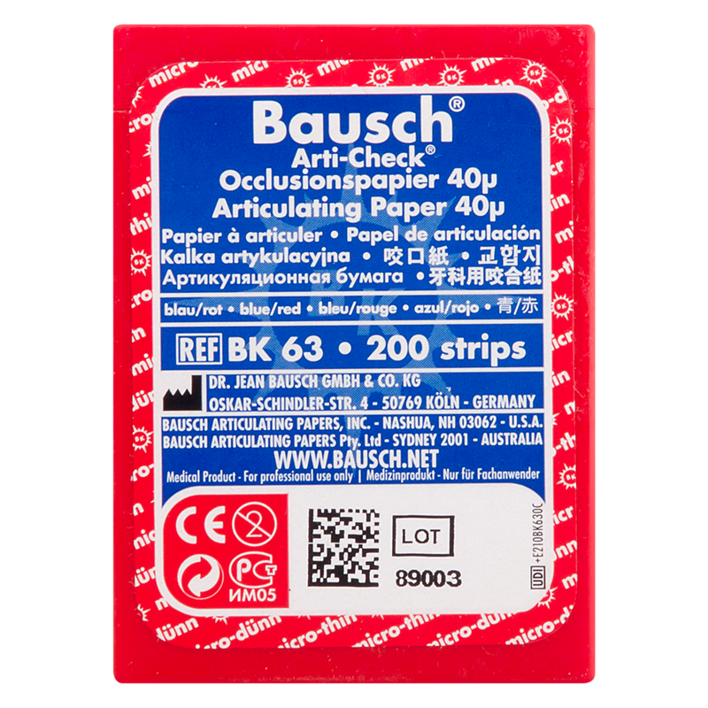Артикуляционная бумага в полосках 40 мкм красно-синяя, 200 шт. BK 63 Bausch